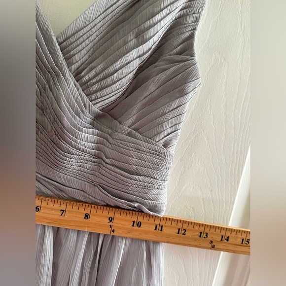 NWT BHLDN Anthro XS Kia Sleeveless Maxi Bridesmaid Dress Fog Chiffon VNeck Ruche - Picture 14 of 16